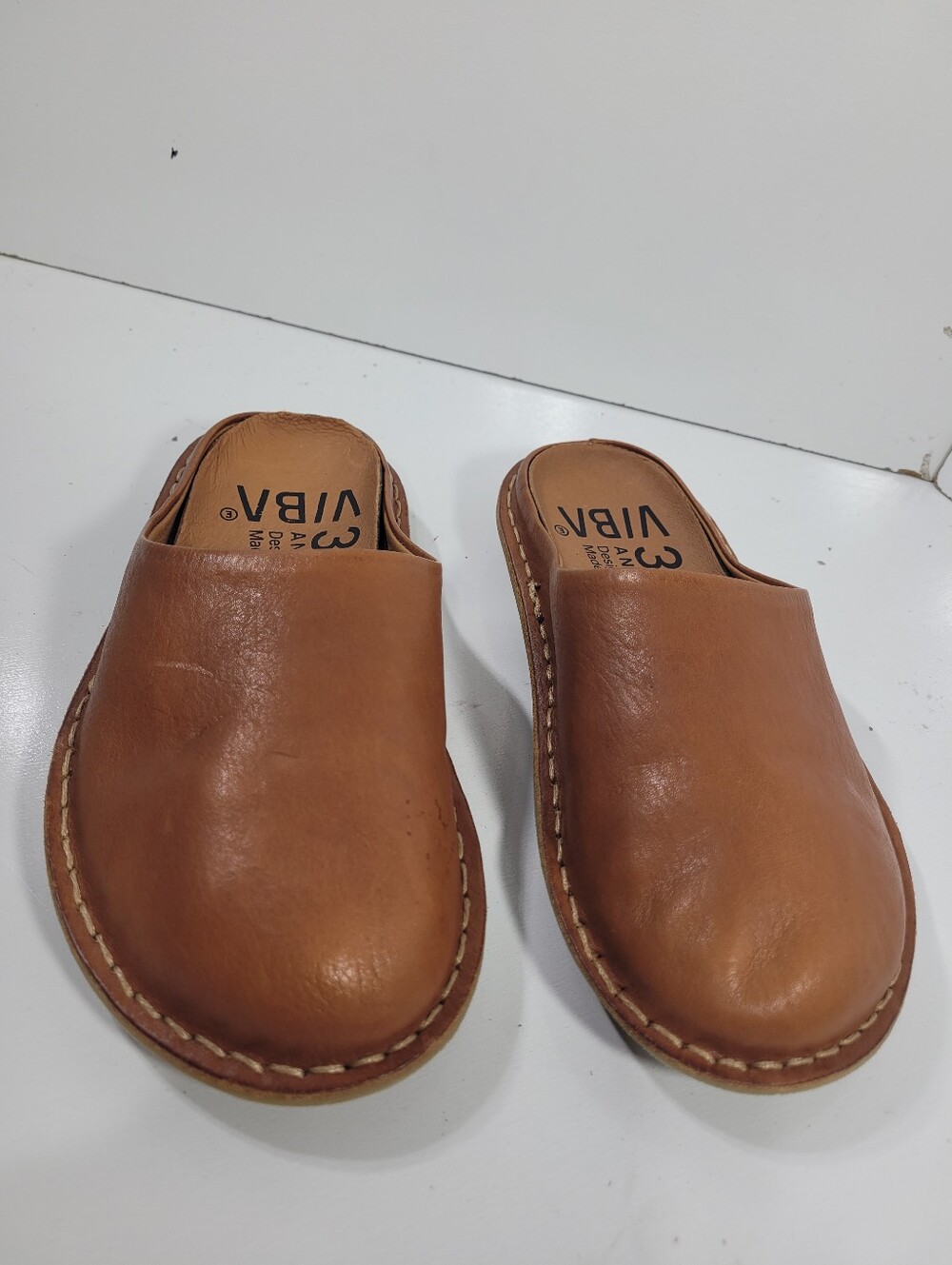 VIBAe Roma Leather Mules Clogs Slipper Shoes Cognac Brown Women's EU 36 US 6